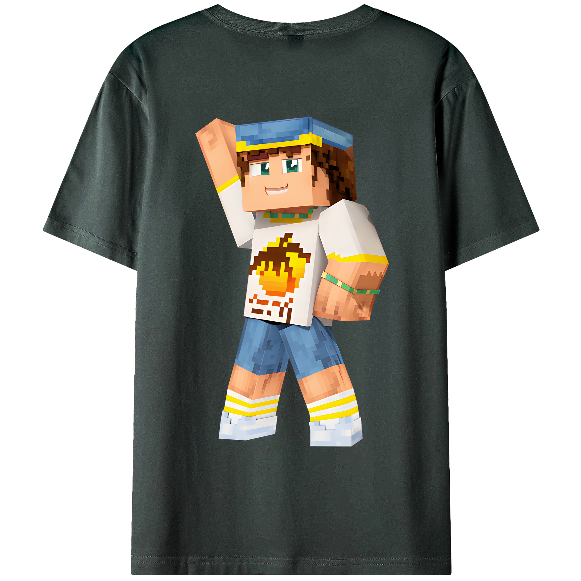 （画像用） マインクラフト ブロックの世界 Minecraft MC Block world 綿100％ メンズ半袖Tシャツ（バックプリント） 通気性